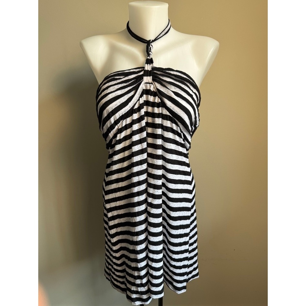 G:21 Striped Halter Neck Tunic Top XL Black White Y2K Summer Casual Beach Resort